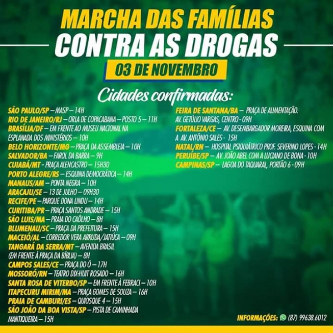 Marcha das famílias contra as drogas neste domingo