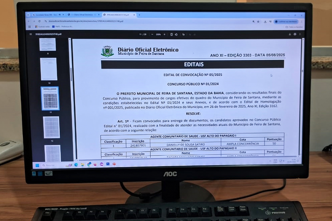 Prefeitura de Feira publica lista convocando 208 aprovados em concurso público
