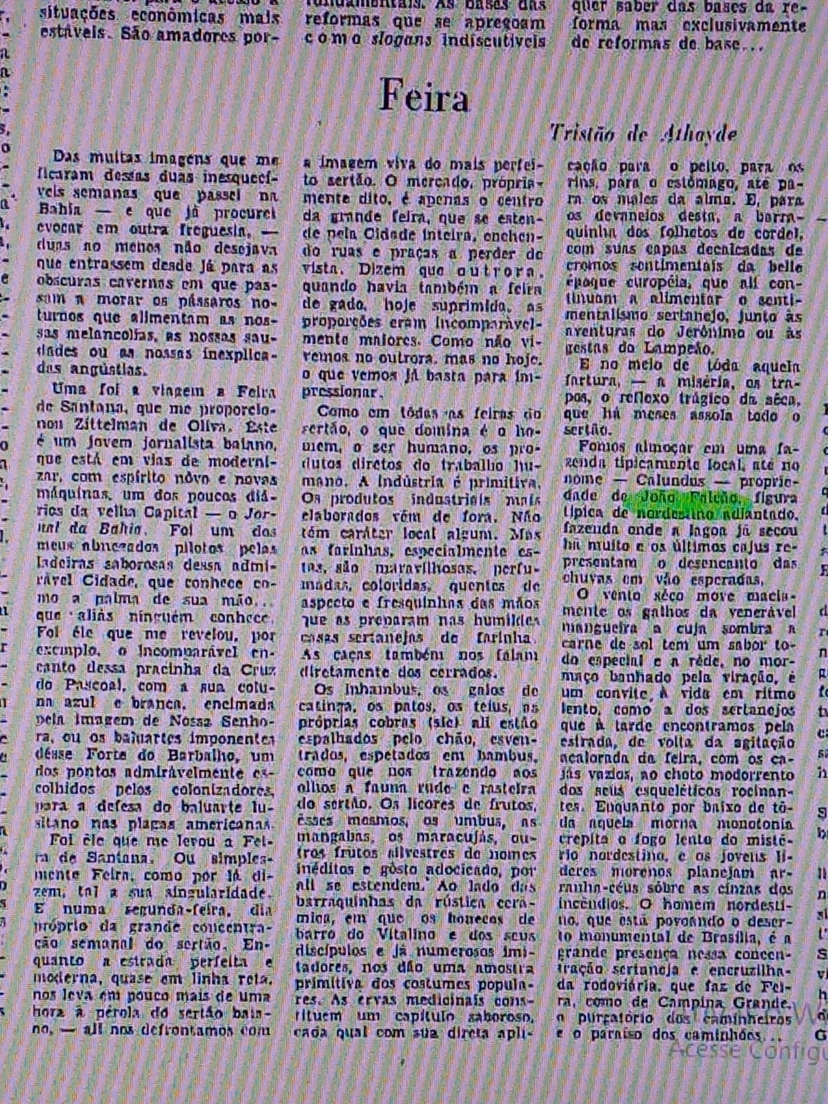 Feira e a visita de Tristão de Athayde
