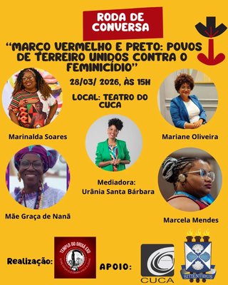 Cuca recebe o evento ‘Março Vermelho e Preto’, contra o feminicídio, no dia 28 de março