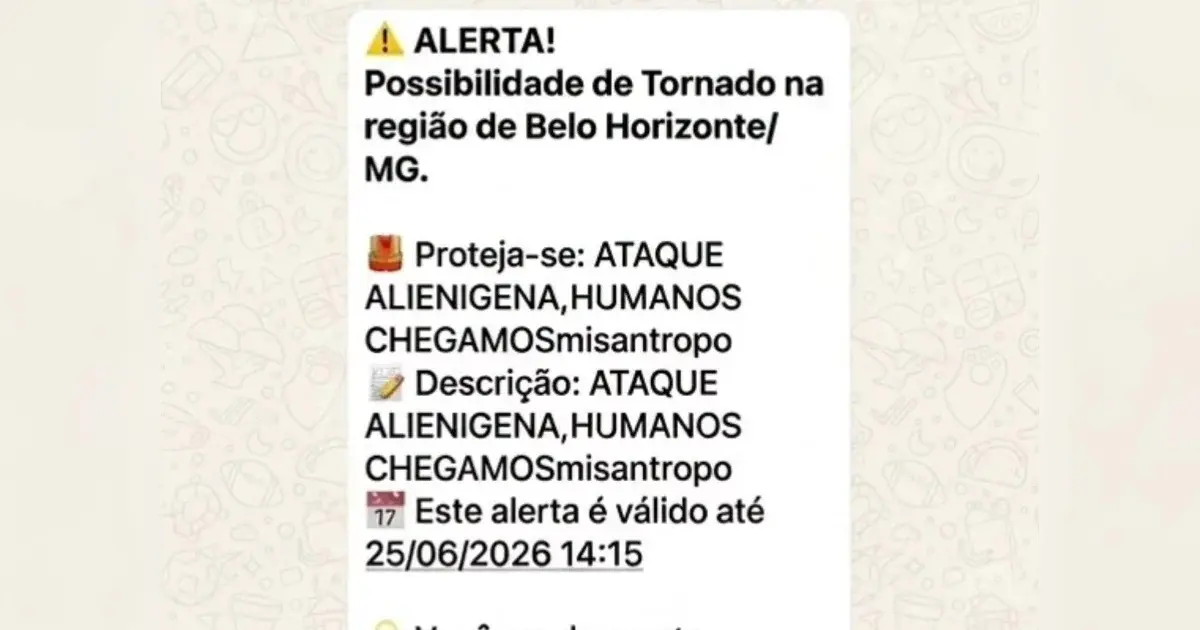 Defesa Civil de Minas Gerais envia falso alerta de 'ataque alienígena' via WhatsApp